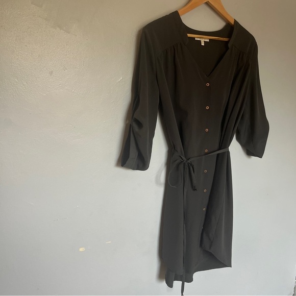 Anthropologie Button Detail Wrap Front Midi Mini Dress Green Large - Picture 3 of 7